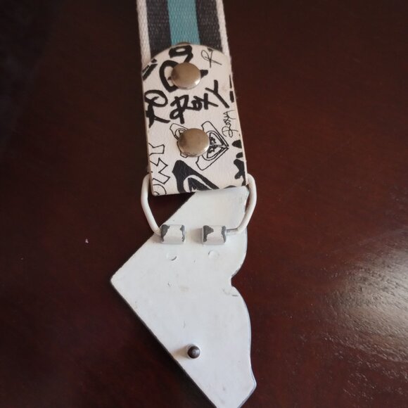 Vintage ROXY Reversible Belt with Buckle White Black Graffiti Blue Stripe Y2K - Picture 4 of 8